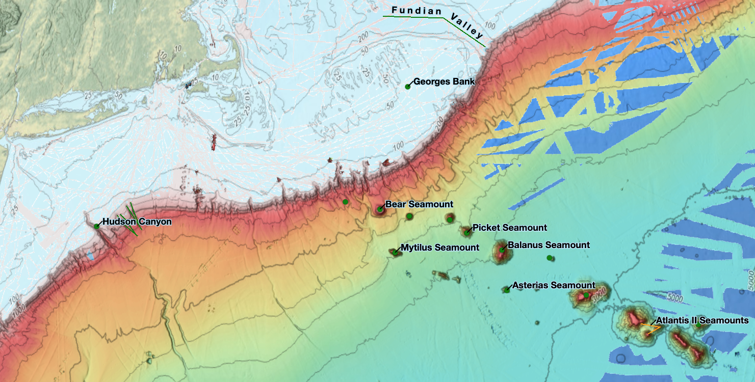Map of the New England seamount chain